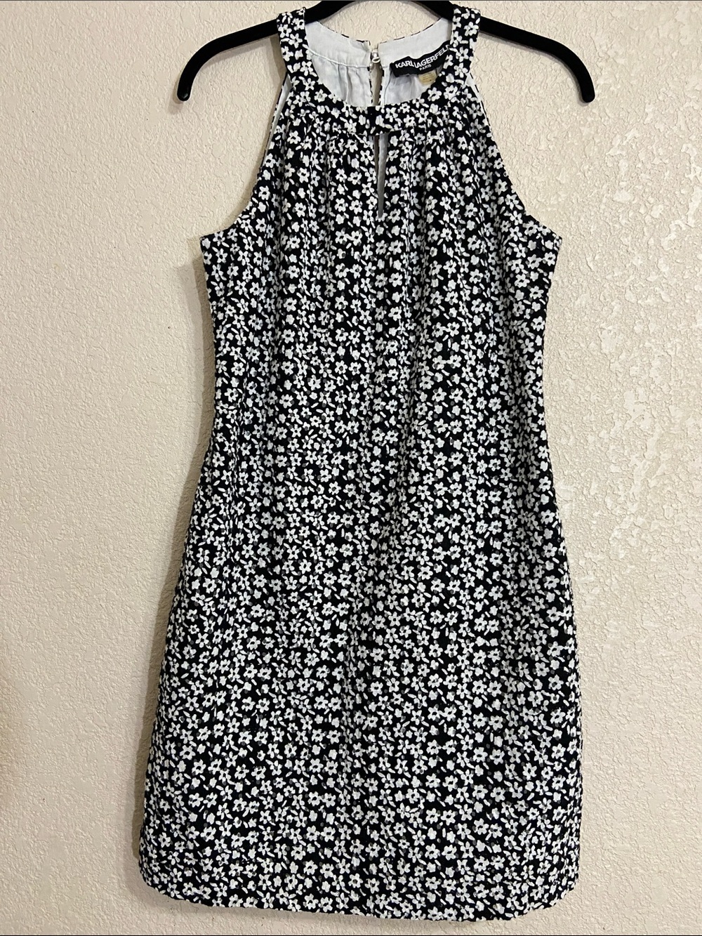 Karl Lagerfeld Black and White Floral Halter Mini Dress